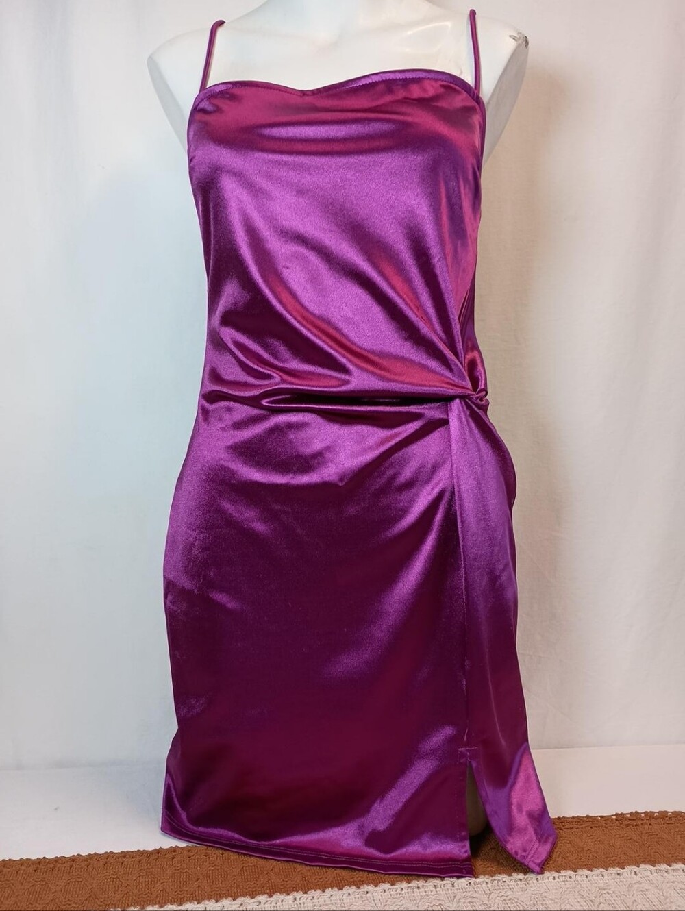 Women's Satin Cowl Ruched Midi Dress  Royal Plum Purple